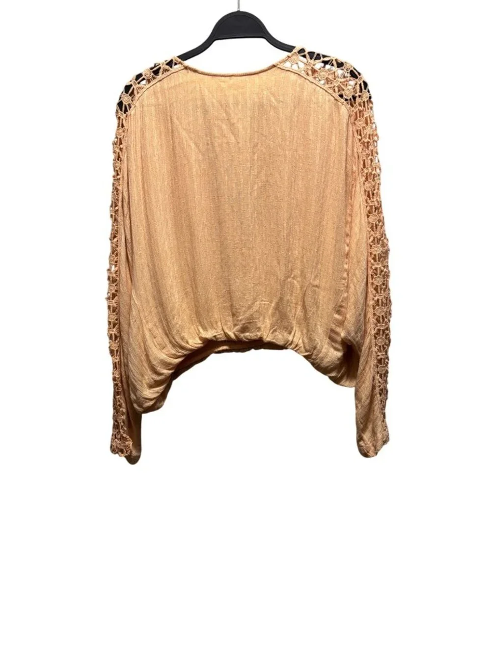 Free People Lace Sleeve Peach V-Neck Blouse Womens Size S